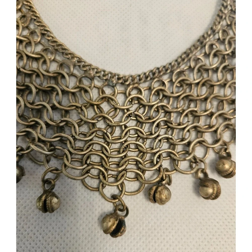 Bell Choker Necklace Statement Chainmail Bib‎ Festival Tribal Jewelry